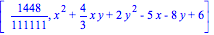 [1448/111111, x^2+4/3*x*y+2*y^2-5*x-8*y+6]